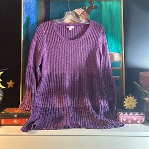 Vibrant Purple Knit Sweater Wide Sleeves Medium